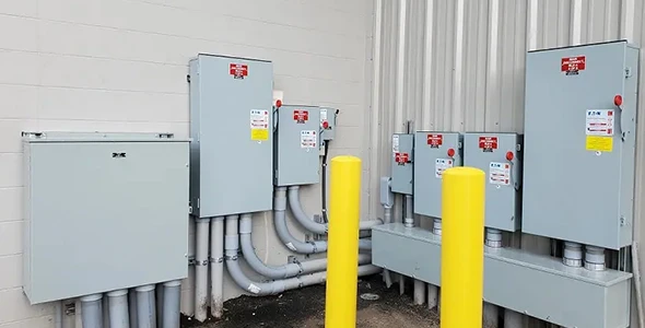Electrical panel and equipment being serviced in a commercial setting in Fort Lauderdale, FL, showcasing professional electrical service for businesses.