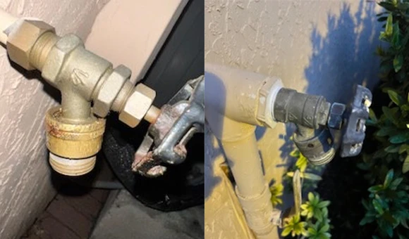 A close-up of water flowing from a garden hose connected to a faucet, representing professional plumbing services in Miami, FL.