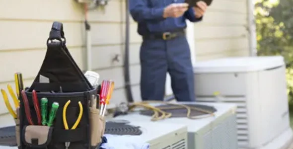 HVAC technician inspecting components of a residential air conditioning unit in Deerfield Beach, FL, showcasing expertise in diagnosing and repairing HVAC issues.